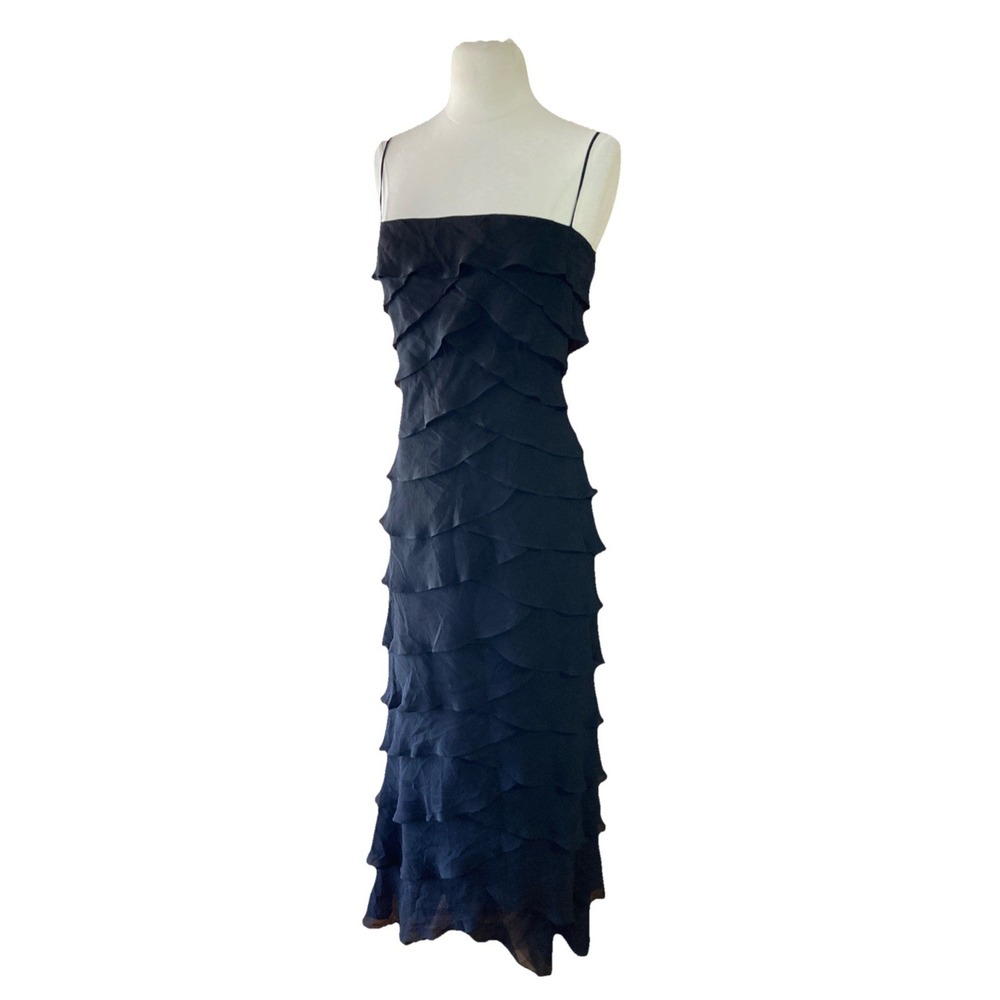 Tadashi Shoji 100% Silk Flutter Tiered Gown Sz 12 Fairy Whimsigoth Vtg Luxury